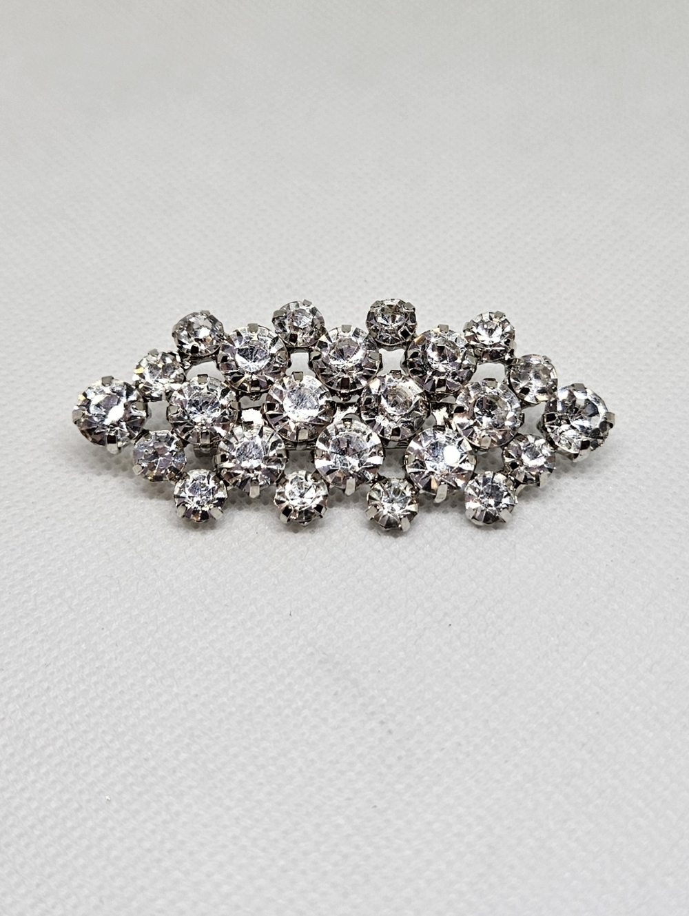 Vintage Clear Rhinestone Cluster Brooch Silver Tone Statement Pin